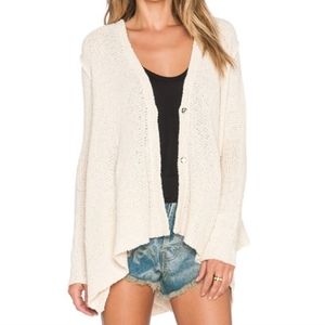 Free People Ivory Chunky Shark Bite Hem Slouchy Knit Oversized Cardigan Sz S